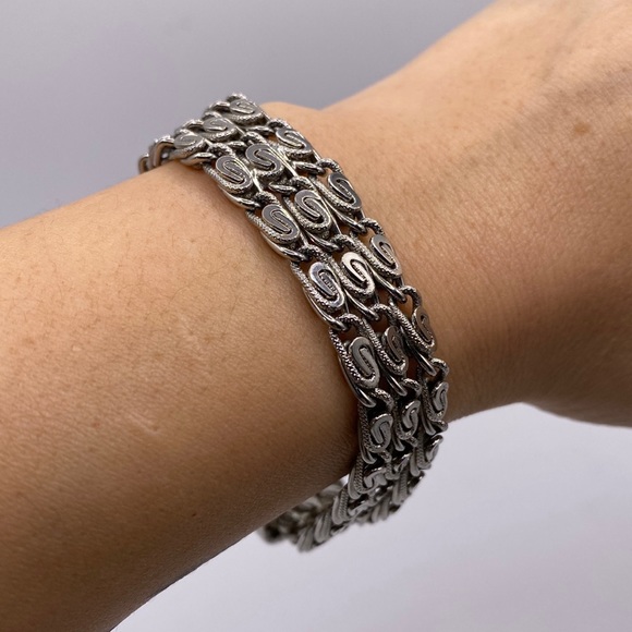 Brushed Silver Tone 3 Strand Snail Chain Bracelet - Picture 1 of 8